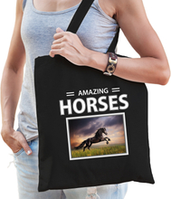 Zwarte paarden tasje zwart volwassenen en kinderen - amazing horses kado boodschappen tas