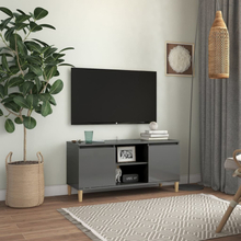vidaXL TV-bänk med massiva ben grå högglans 103,5x35x50 cm