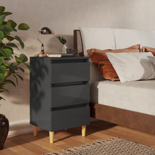 vidaXL Sängbord med ben i massivt trä grå högglans 40x35x69 cm