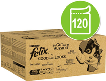 Jumbopack Felix "So gut wie es aussieht" Gelee 120 x 85 g - Fisch Mix I (Thunfisch, Lachs, Kabeljau, Seelachs)