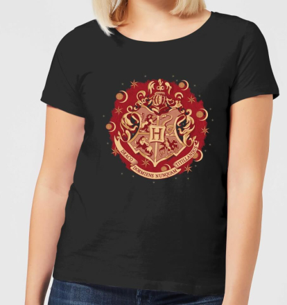 Harry Potter Hogwarts Christmas Crest Women's T-Shirt - Black - XXL