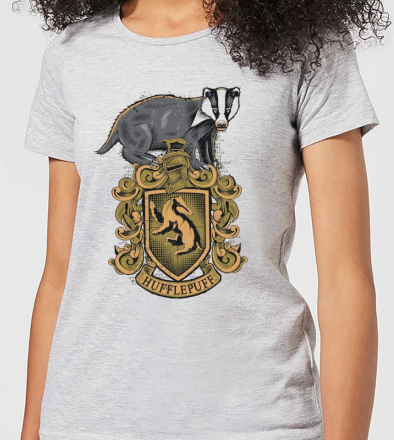 Harry Potter Hufflepuff Drawn Crest Women's T-Shirt - Grey - M