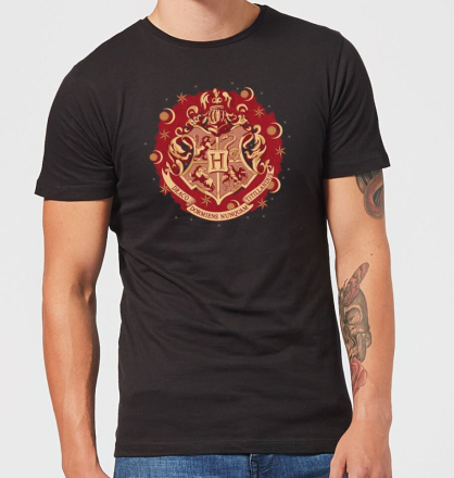 Harry Potter Hogwarts Christmas Crest Men's T-Shirt - Black - XS