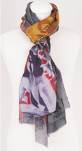 Grijze wollen mousseline sjaal met digitale print