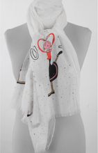 Licht gecrushte luchtige witte linnenlook sjaal met (Popeye&apos;s) Olijfje