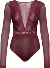 "Pcsicca Ls Bodystocking Tops T-shirts & Tops Bodies Burgundy Pieces"