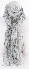 Witte crêpe voile sjaal met fashion illustration print