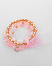 4 string&apos;s armbandje van roze en goudkleurige kraaltjes met strik