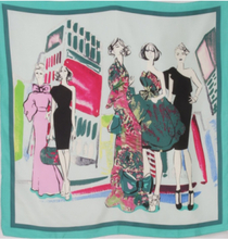 Lichtgroene twill-zijden sjaal met fashion print