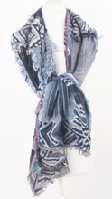 Dubbeldoeks franje pashmina-sjaal in tinten denimblauw