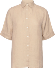 Reign Linen Short Sleeve Shirt Tops Shirts Short-sleeved Beige Lexington Clothing