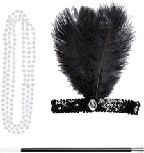 Flapper Kostymesett med Hodebånd, Perlekjede og Sigarettholder