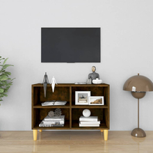 vidaXL TV-bänk med massiva träben rökfärgad ek 69,5x30x50 cm