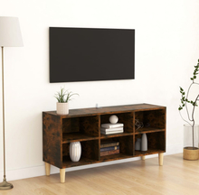 vidaXL TV-bänk med massiva träben rökfärgad ek 103,5x30x50 cm