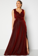 Goddiva Curve Wrap Front Sleeveless Maxi Curve Dress With Split Red 50 (UK22)