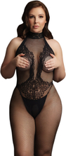 High neck fishnet and lace bodystocking - Queen Size