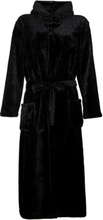 Zwarte fleece badjas met capuchon-s/m