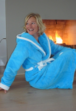 Aquablauwe badjas met capuchon - L/XL