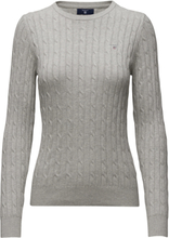 "Stretch Cotton Cable C-Neck Tops Knitwear Jumpers Grey GANT"