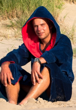 Marineblauwe badjas met capuchon - M-L