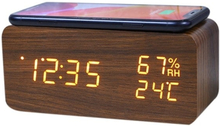 Digital alarm klocka trä temperatur och fuktighet alarm klocka lysdiod elektronisk klocka
