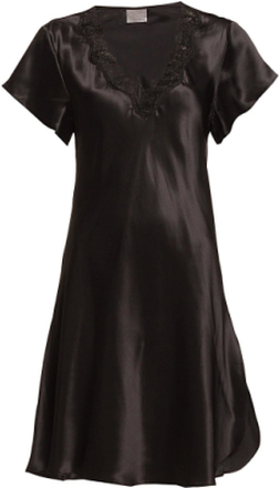 Pure Silk - Nightgown W.lace, Short Nattøj Black Lady Avenue