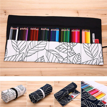 36/48 Holes Canvas Wrap Roll Up Pencil Case Pen Brush Storage Bag