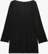 Long sleeve pleated tunic mini dress - Black