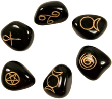 Wicca Symbolenstenen agaath zwart SET van 6 - 3.3x2.3 - Edelsteen - Zwart