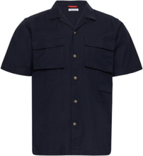 "Wave Utility Stretch Canvas Box Fit Tops Shirts Short-sleeved Navy Knowledge Cotton Apparel"