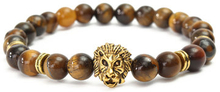 Vintage Fashion Men Bracelet Yellow Tiger Eye Gold Lion Head Beaded Yogo Stretch Bracelet