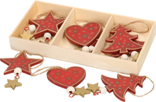 Houten kerstboomversiering rode houten ornamenten 10 cm