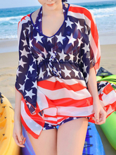 Three-pieces Push Up Backless American Flag Padding Cover Up Bikinis Set