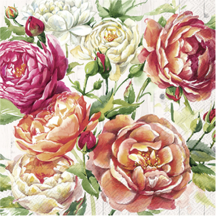 20x Gekleurde 3-laags servetten vintage rozen 33 x 33 cm