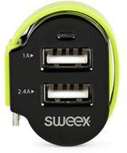 Sweex Billaddare 3-Utgångar 6 A 2 x USB / Micro USB Svart/Grön