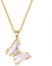 Halsband "Butterfly" i 18K Guldplätering -Rosa kristaller