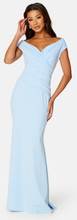 Goddiva Bardot Pleat Maxi Dress Powder Blue L (UK14)