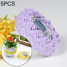 5 PCS Cotton Lace Fabric White Crochet Lace Roll Ribbon Knit Adhesive Tape Sticker Craft Decoration Stationery Supplies(PUrple)