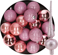24x stuks kunststof kerstballen 6 cm inclusief glitter piek roze