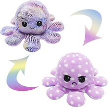 2 PCS Flipped Octopus Doll Double-Sided Flipping Doll Plush Toy(Sequin Purple+Polka Dot Purple)