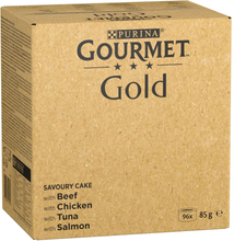 Jumbopack Gourmet Gold Raffiniertes Ragout 96 x 85 g - Rind, Huhn, Thunfisch, Lachs