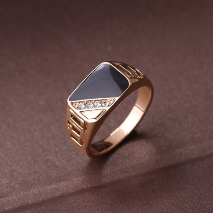 Male Fashion Classic Rhinestone Enamel Rings, Ring Size:7(Gold)