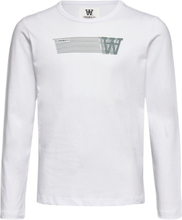 Kim Junior Print Longsleeve Tops T-shirts Long-sleeved T-Skjorte White Wood Wood