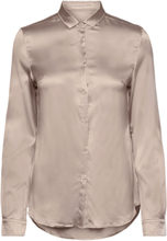Silk Satin A-Line Blouse Tops Shirts Long-sleeved Cream Cathrine Hammel