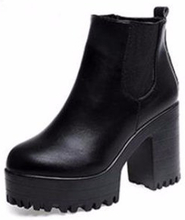 Pure Color Pu European Style Slip On Ankle Chunky Heel Block Zipper Boots