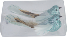 2x stuks decoratie vogels op clip glitter ijsblauw 11 cm