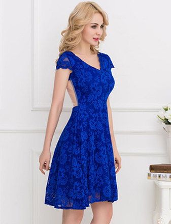 Flower Embroidered Blue Dress L