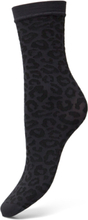 Leopard Kneehigh Lingerie Socks Regular Socks Svart Sneaky Fox*Betinget Tilbud