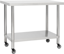 vidaXL Arbetsbord med hjul 80x60x85 cm rostfritt stål