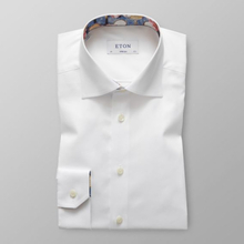 Eton Super Slim fit Vit twillskjorta med tennismönstrade detaljer